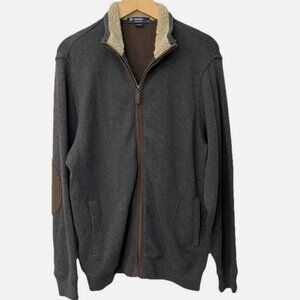 Mens Zip Cardigan Sweater Jacket Medium Zip Up Gray Fur Collar Daniel Cremieux